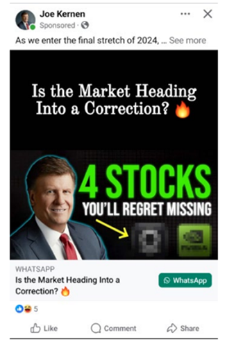 Screenshot of am example of Fraudulent Investment Ad on Facebook