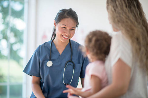 Doctor meeting with family